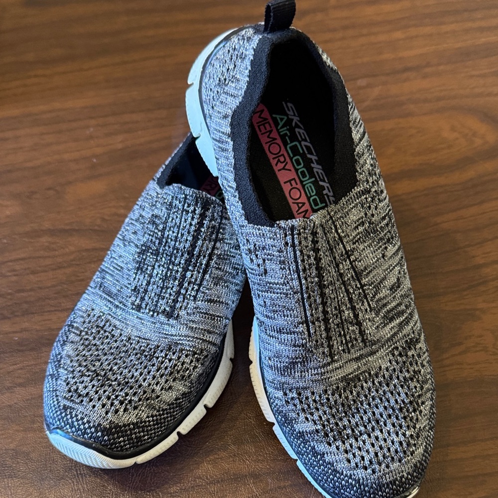 Skechers Black and Silver Knit Slip-Ons